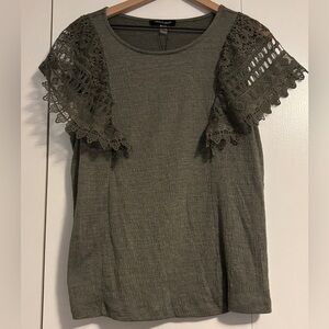Cable & Gauge Olive Lace Sleeve Blouse
